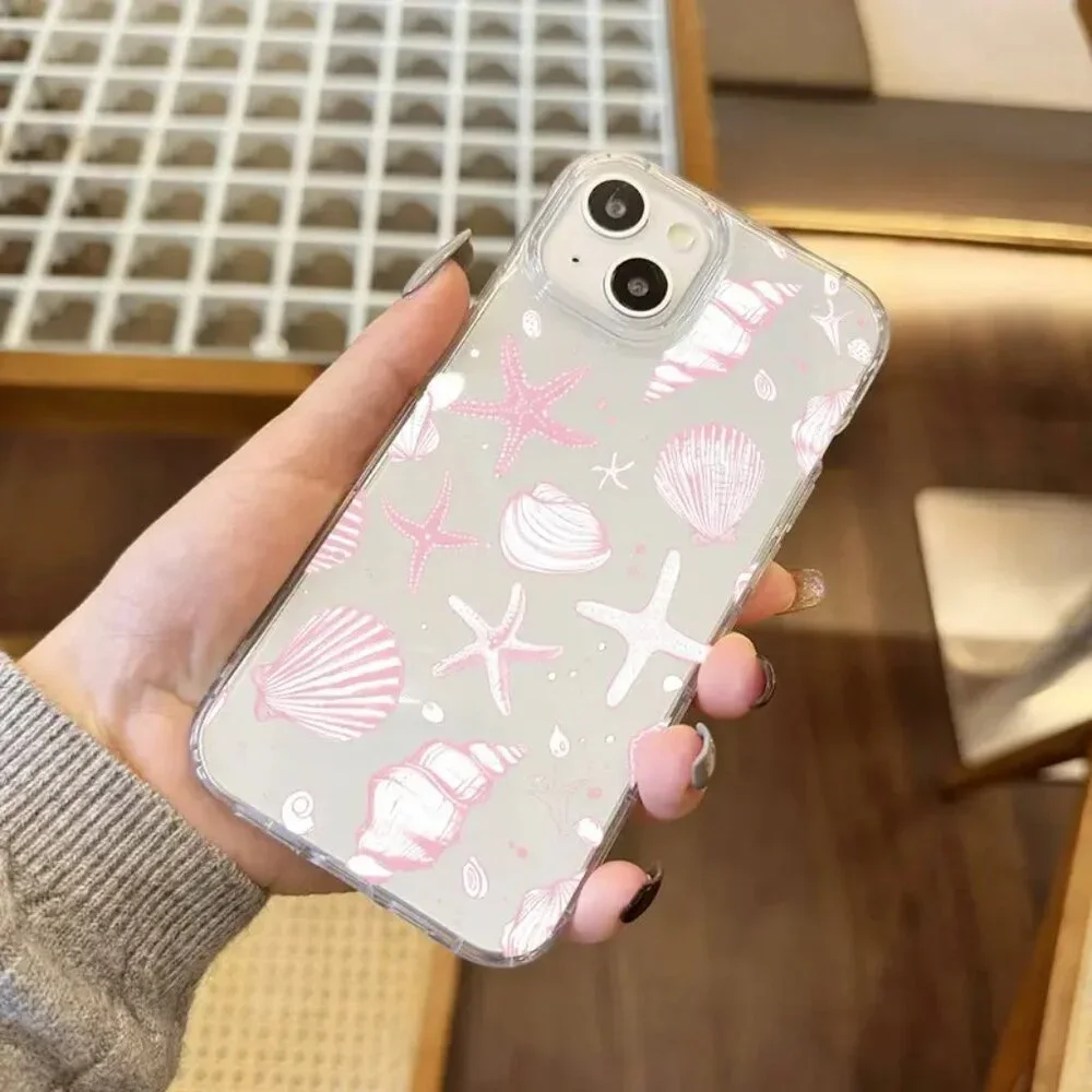 Apple iPhone 16 Pro Max Clear Pink Seashell & Starfish Protection phone case